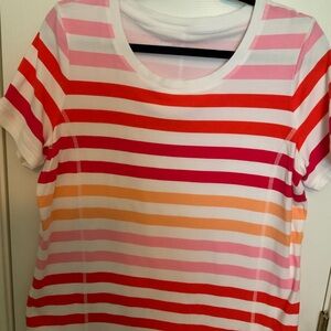 T by Talbots Pink and White Short Sleeve Tee